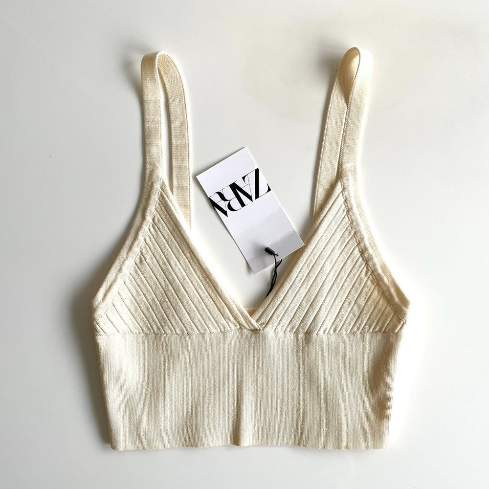 NWT Zara Knit Crap Top Beige sz.S
